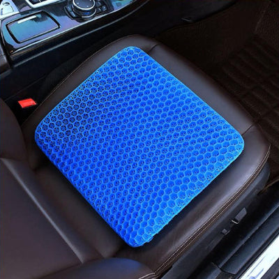 Coussin-pour-voiture-bleu-nid-d-abeille-sur-siège-de-voiture-noir