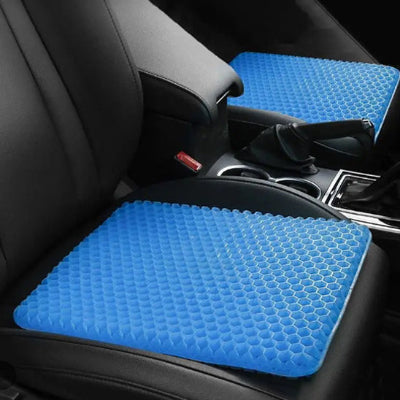 Deux-coussins-pour-voiture-bleus-nid-d-abeille-sur-sièges-de-voiture-noirs