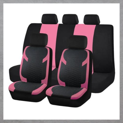 Housse-de-siège-de-voiture-ensemble-rose-et-noir-avant-et-arrière
