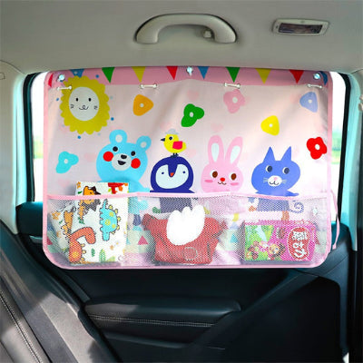 pare soleil pour voiture rose motifs animaux à compartiments pratiques